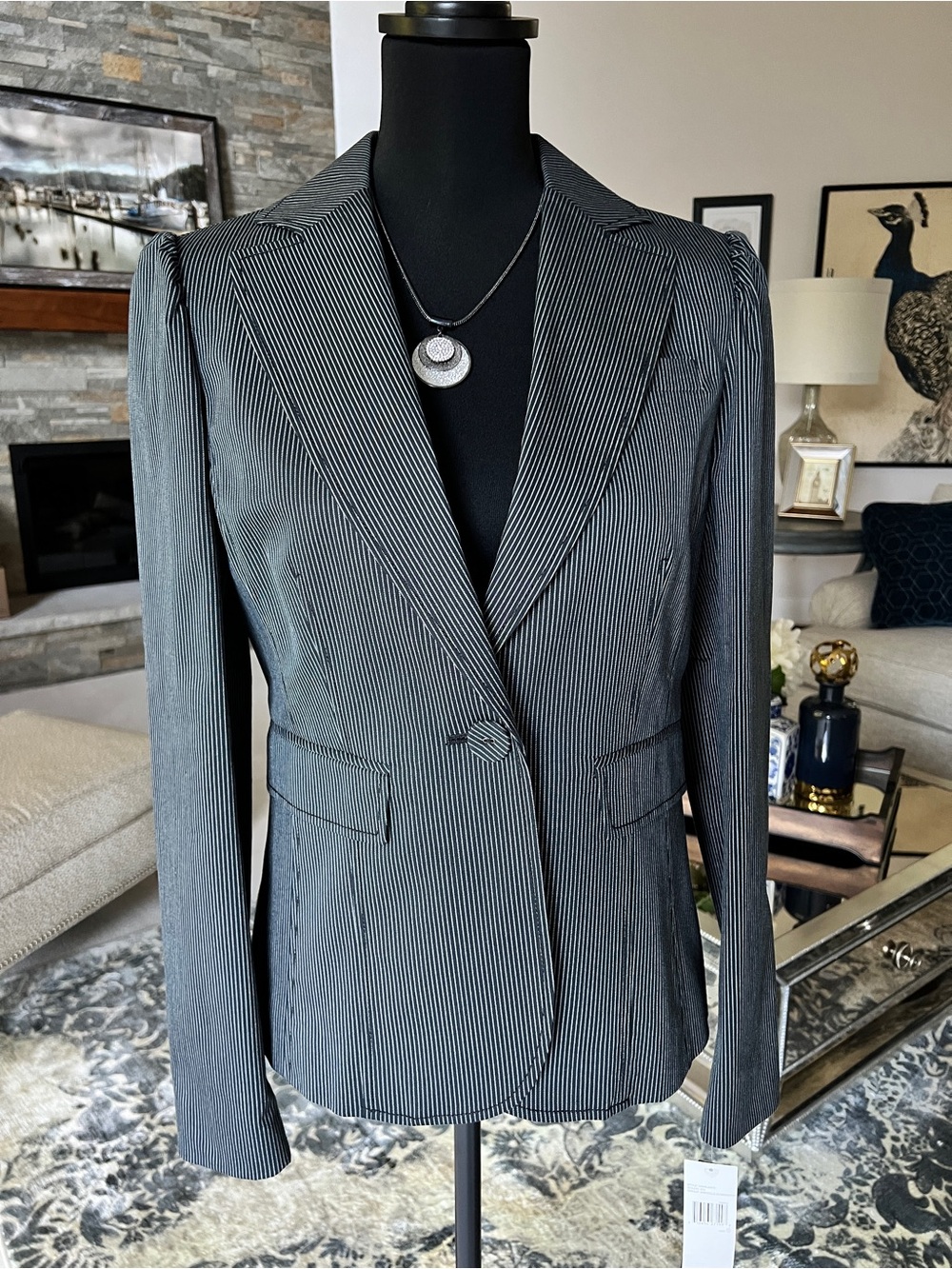 NWT CITY UNLTD. Women's Black Pinstripe Single-Button Blazer